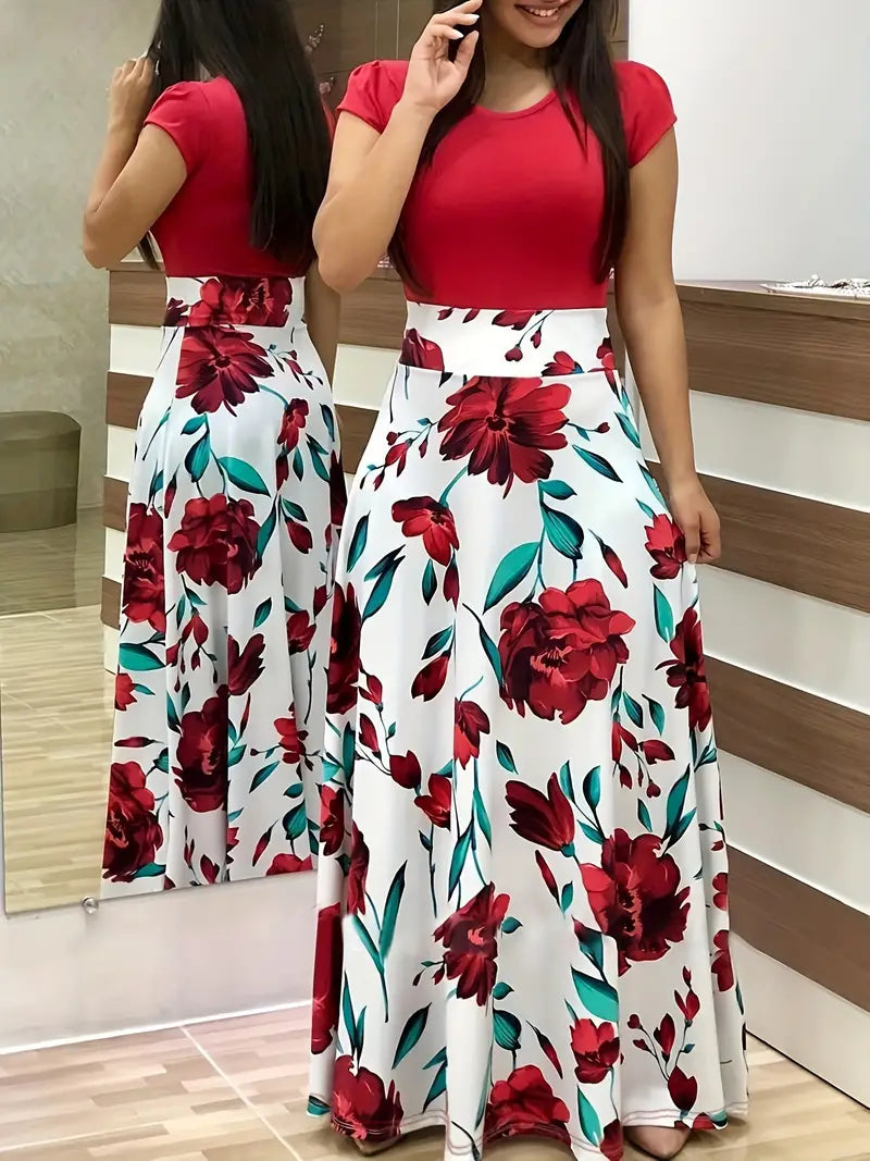 Audrey – dress with floral print and round neck