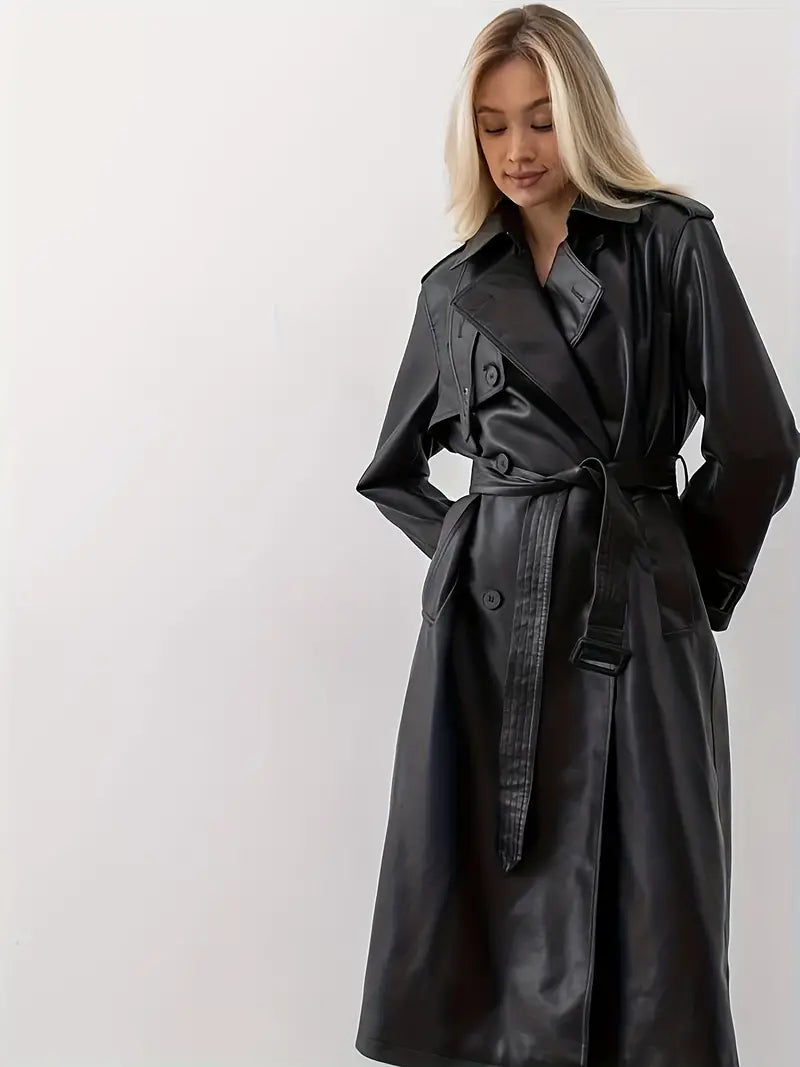 Winona - trench coat leather jacket with belt