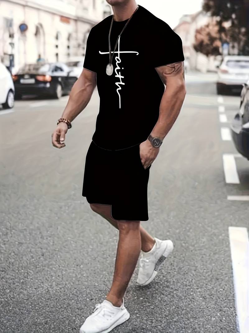 William short sleeve t-shirt and shorts with faith print