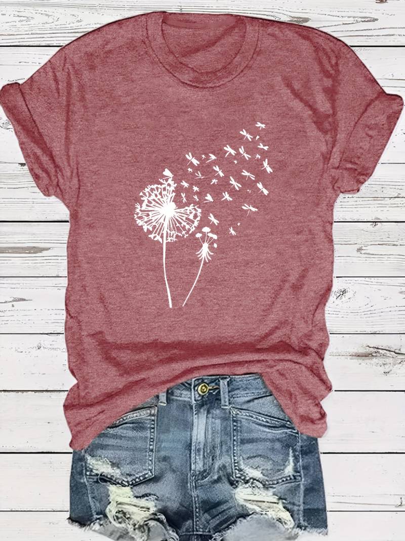 Zoe – t-shirt with dandelion print and crew neck