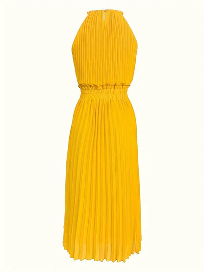 Camila – elegant x-summer midi dress with a round neckline and gathered waist