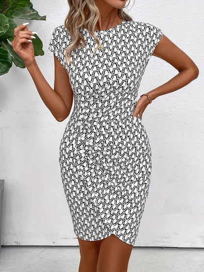 Emma – short-sleeved tulip dress with all-over print