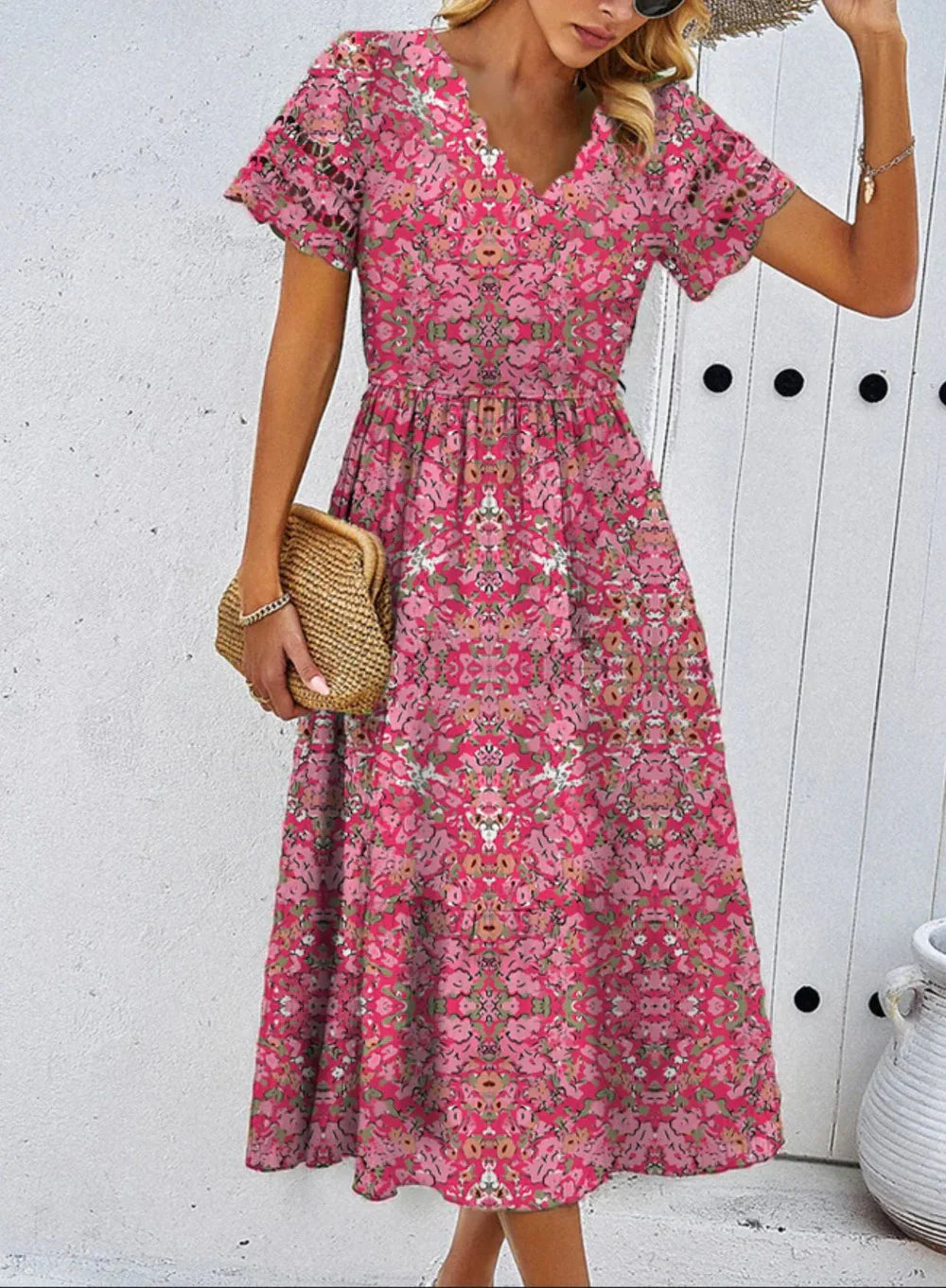 Isabella pink short sleeve midi dress